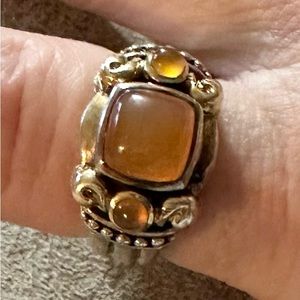 BJC SAMUEL BENHAM STERLING SILVER 14K GOLD CHALCEDONY & CITRINE RING SZ 7